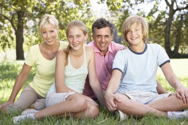 Familie zitten In veld op platteland — Stockfoto