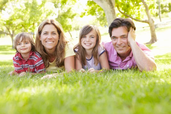 Счастливая семья проводит время в парке — стоковое фото