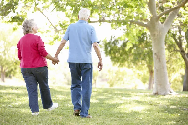 Ηλικιωμένο ζευγάρι περπατά στο πάρκο — Φωτογραφία Αρχείου