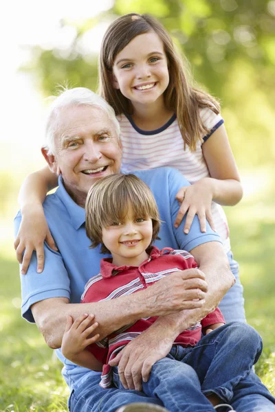 Senior man and grandchildren in park — Stockfoto