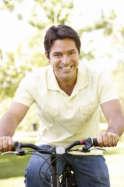 Young Man Cycling In Park Stock Photo