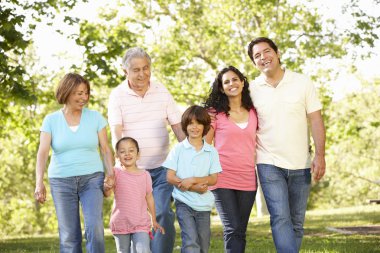 Multi Generation Family Walking In Park clipart