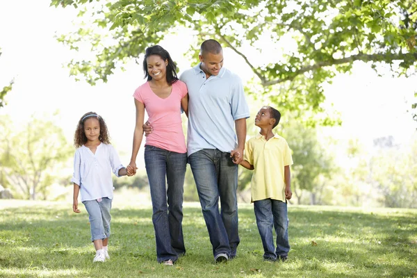 Joven familia disfrutando de caminar en el parque — Foto de Stock