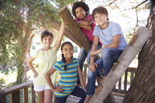 Group Of Children Hanging Out In Treehouse — ストック写真