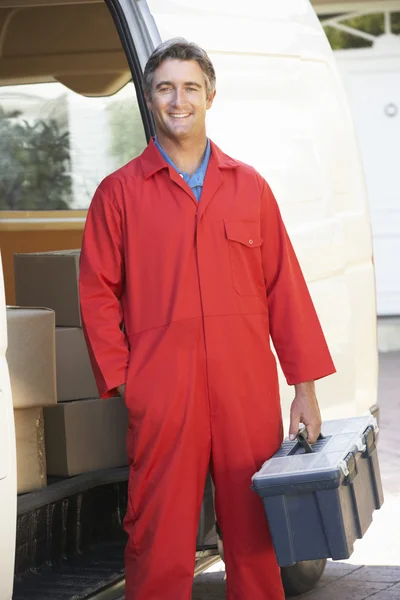 Repairman Arriving In Van — Stock Photo, Image
