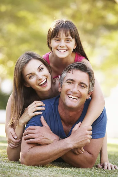 Familie liggen op gras in park — Stockfoto