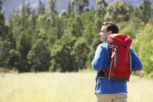 Man op wandeling In het prachtige landschap — Stockfoto