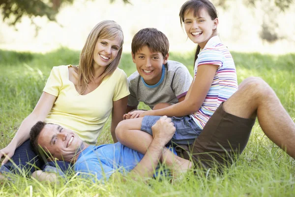 Família relaxante no campo de verão — Fotografia de Stock