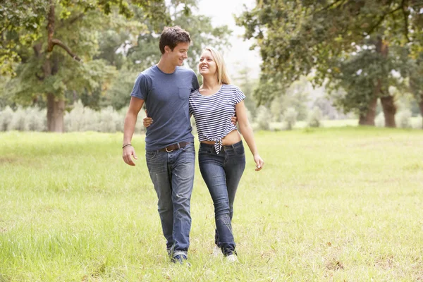 ロマンチックなカップルは田舎を歩く — ストック写真