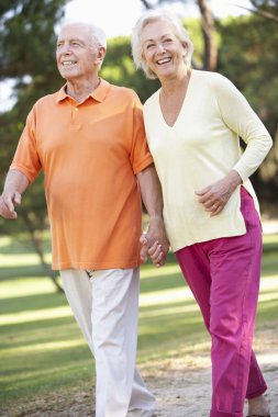 Senior Couple Walking In Park clipart