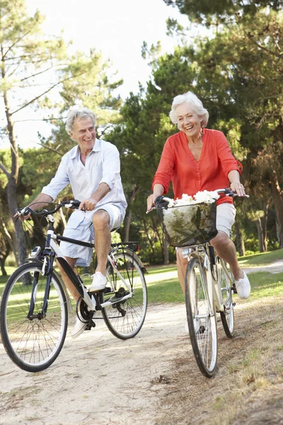 Pareja mayor disfrutando del paseo en bicicleta — Foto de Stock