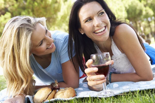 Kvinnliga vänner njuter picknick — Stockfoto