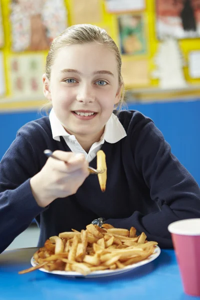 Pupil Eating Unhealthy School Lunch — Stock Photo, Image