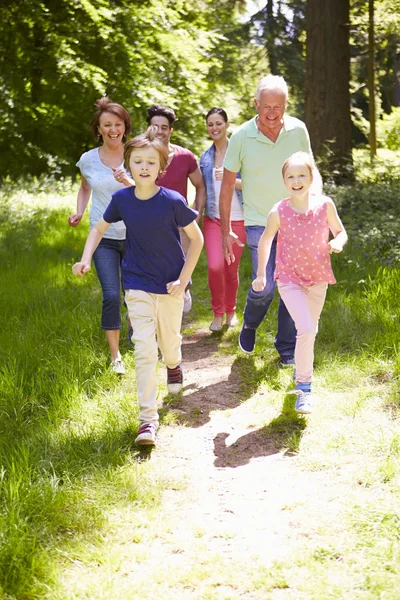 Famille traversant la campagne estivale — Photo