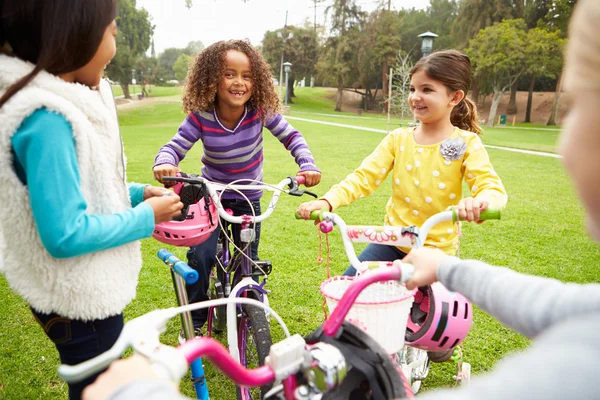 Group Of Girls With Bikes In Park — Stock Photo, Image