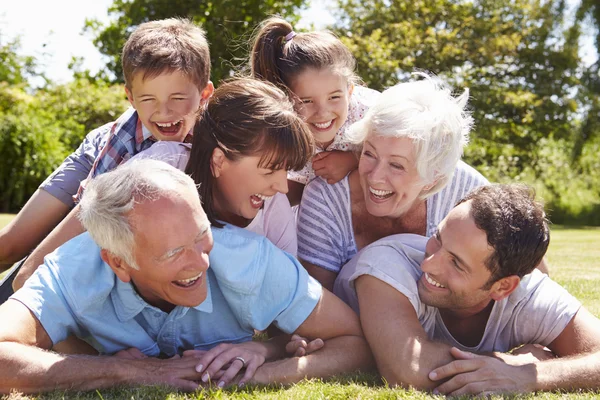 Multi generatie familie opgestapeld In de tuin — Stockfoto