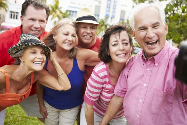 Senior Friends Taking Selfie In Park