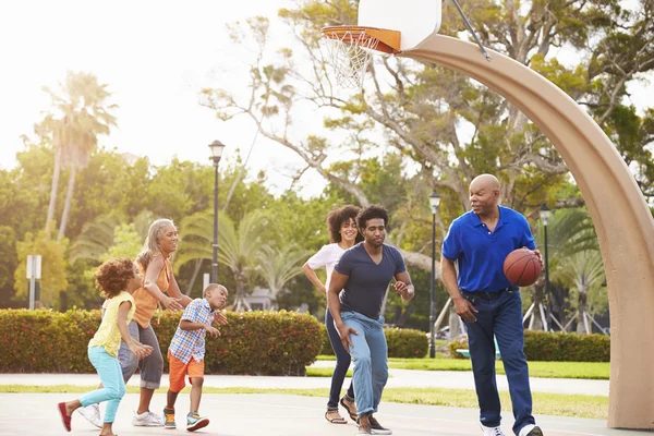 Multi generace rodiny hrát basketbal — Stock fotografie