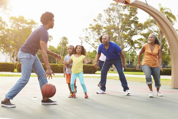 Çoklu nesil aile oynayan basketbol — Stok fotoğraf