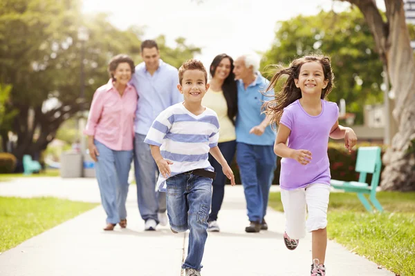 Caminhada da família da multi geração no parque — Fotografia de Stock