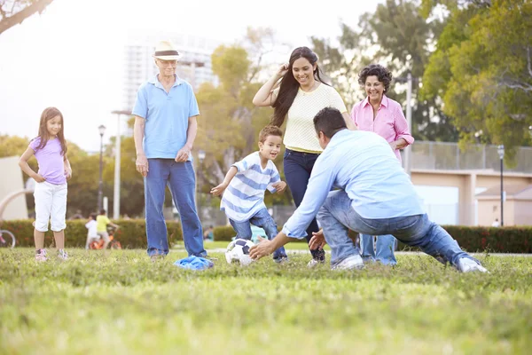 Rodzina razem grać w piłkę nożną — Zdjęcie stockowe