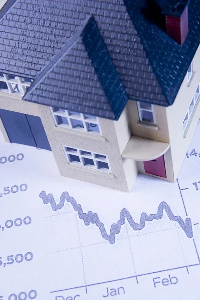 Model House With Declining Graph — Stock Photo, Image