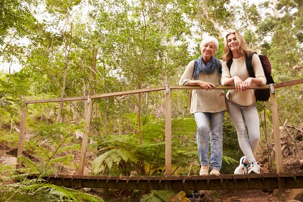 Mormor och barnbarn på bron — Stockfoto