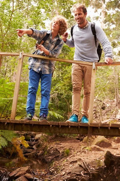 Vader en zoon op brug — Stockfoto