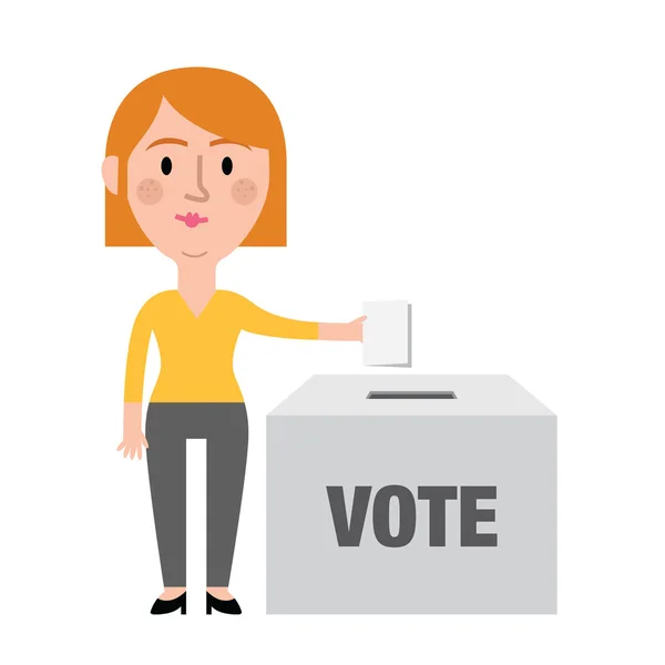Женский персонаж голосует в урне для голосования — стоковый вектор