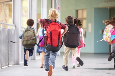 Group of kids running at school clipart