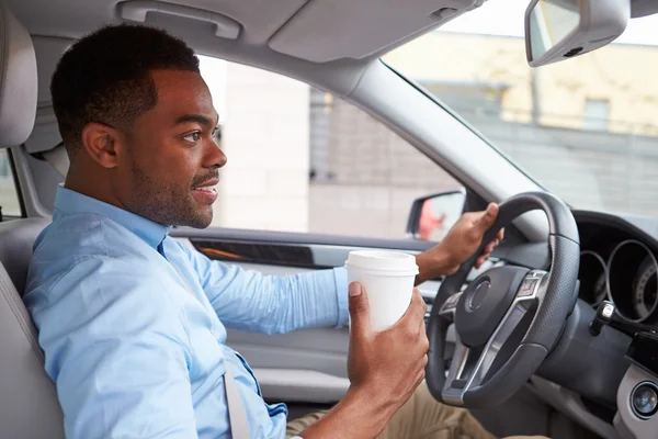 Male driver with coffee — Stock Photo, Image