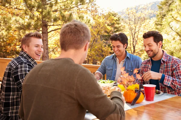 Gruppo di amici maschi godendo pasto — Foto Stock