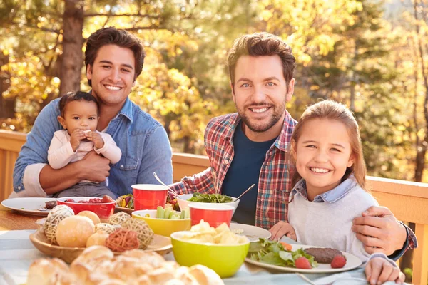 Male Couple Having Lunch With Daughters — Stock Photo, Image