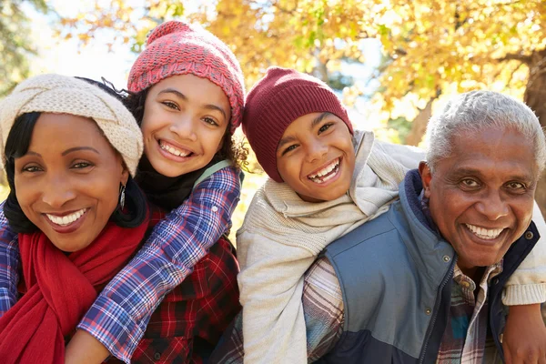 Abuelos dando a los niños paseo a cuestas — Foto de Stock