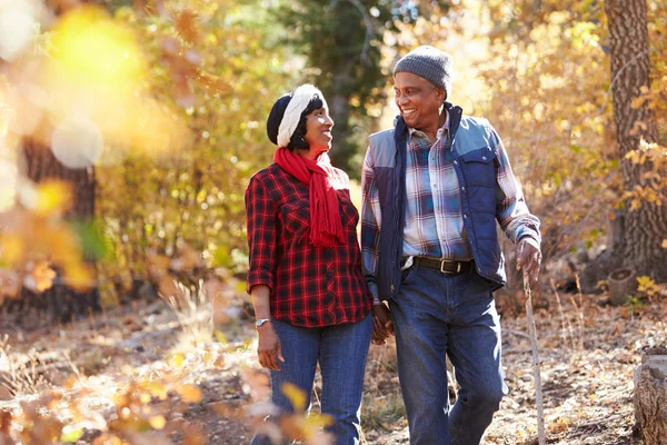 Pasangan Senior Berjalan melalui Woodland — Stok Foto