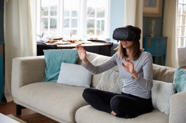 Woman Wearing Virtual Reality Headset clipart
