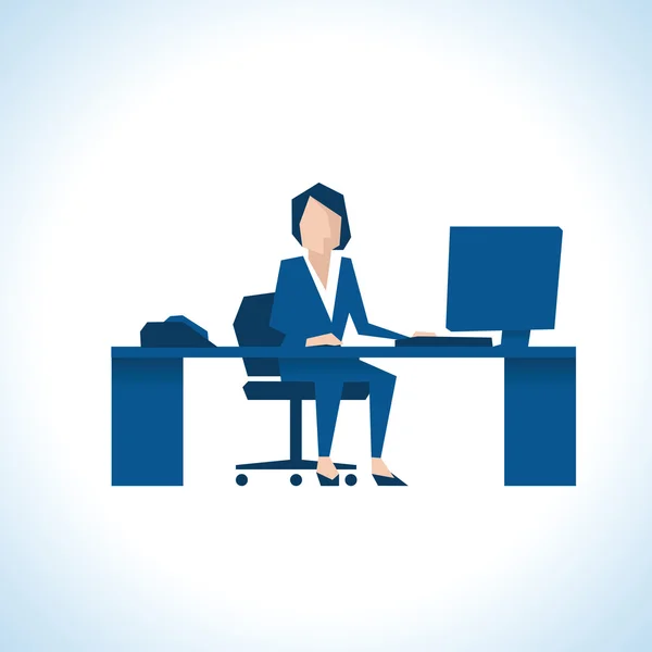 Affärskvinna sitter vid skrivbord med dator — Stock vektor