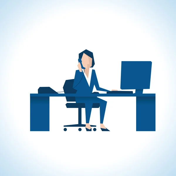 Affärskvinna på telefon sitter vid skrivbord — Stock vektor