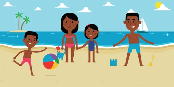 Familia disfrutando de vacaciones en la playa juntos — Archivo Imágenes Vectoriales