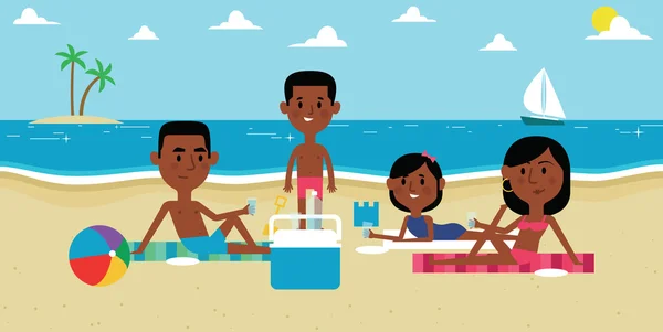 Οικογένεια απολαμβάνοντας μαζί πικ-νικ στην παραλία — Διανυσματικό Αρχείο