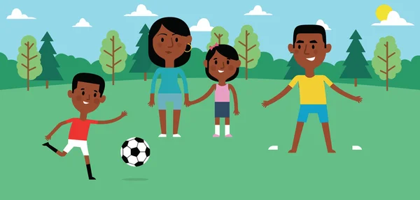 Сім'я грає у футбол у парку — стоковий вектор