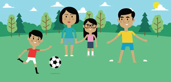 Familia jugando al fútbol en el parque — Archivo Imágenes Vectoriales