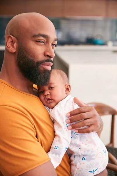 Smiling Stay Home African American Father Cuddling Playing Baby Daughter — Stock Photo, Image