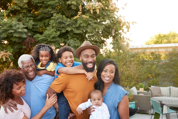 Portrait Multi Generation African American Family Relaxing Garden Home Together — Stock Photo, Image
