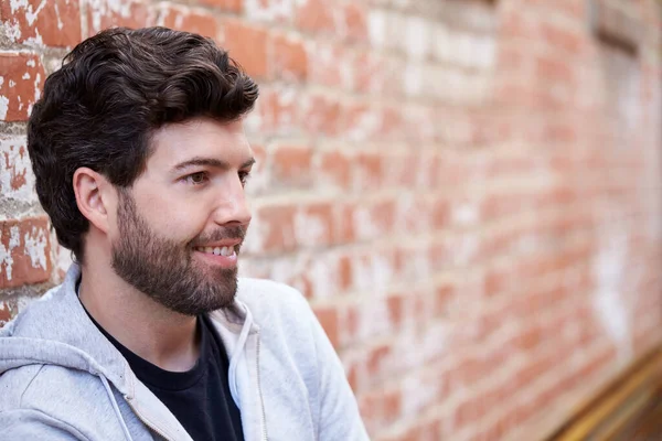 Outdoor Portrait Young Man Street Leaning Wall — Stock Photo, Image