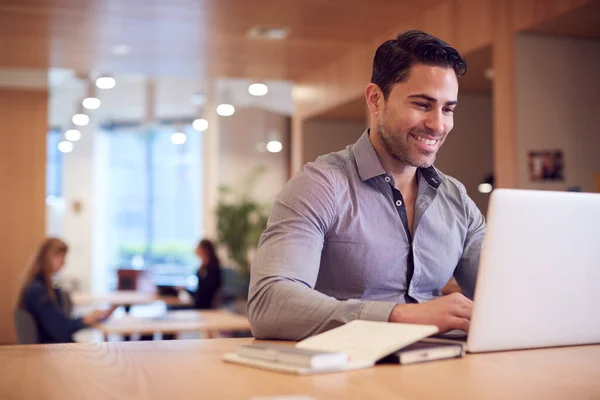 Businessman Desk Modern Office Work Space Laptop — Stock Photo, Image