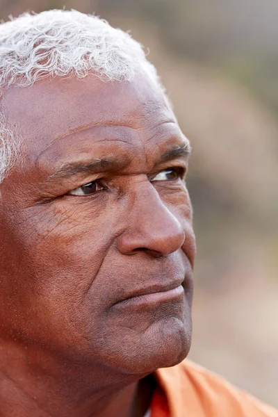 Outdoor Portrait Serious African American Senior Man Mental Health Concerns — Stock Photo, Image