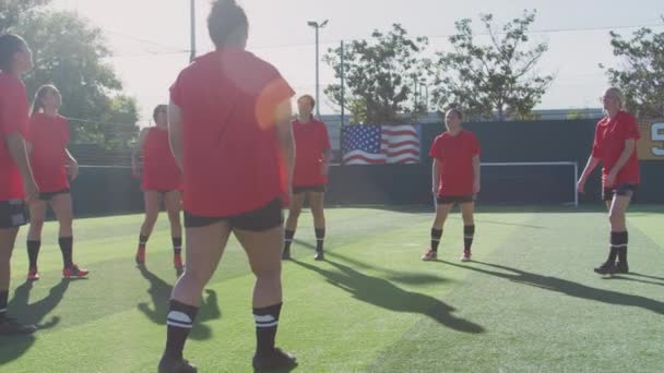 Joueuses Donnant Des Coups Pied Ballon Pendant Que Équipe Féminine — Video