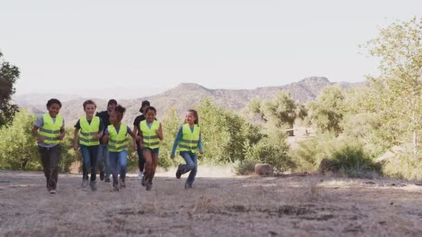 Líderes Equipos Adultos Con Niños Campamento Actividades Aire Libre Que — Vídeo de stock