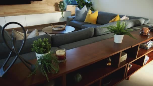 Interieur Shot Van Stijlvolle Moderne Lounge Leeg Huis Geschoten Slow — Stockvideo